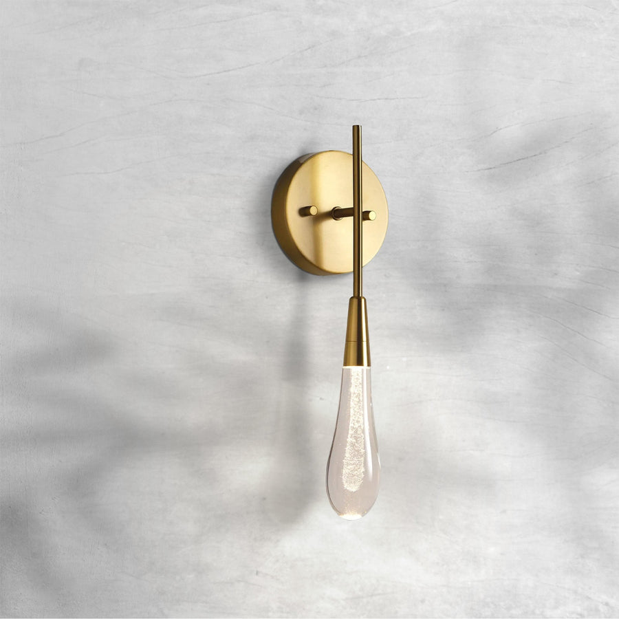 Slender Crystal Column Brass Wall Sconce