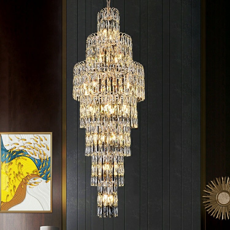 Slender Crystal Column Staircase Chandelier