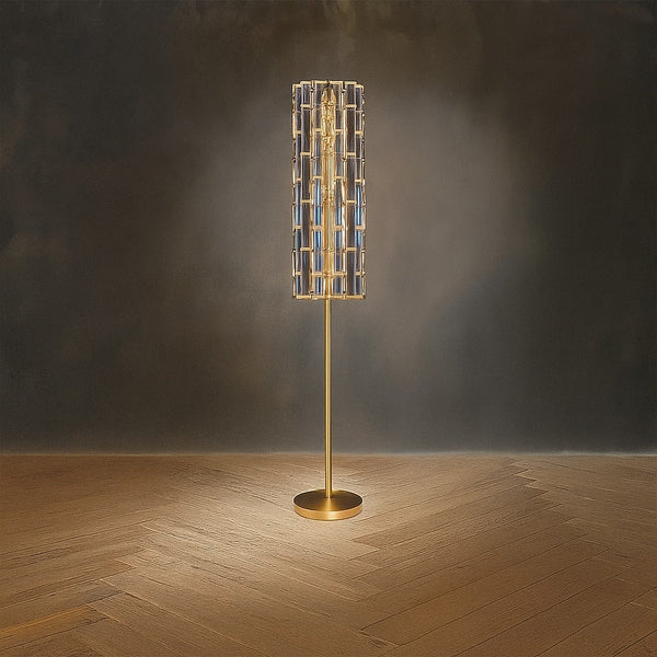 Slender Crystal Rod and Copper Column Floor Lamp