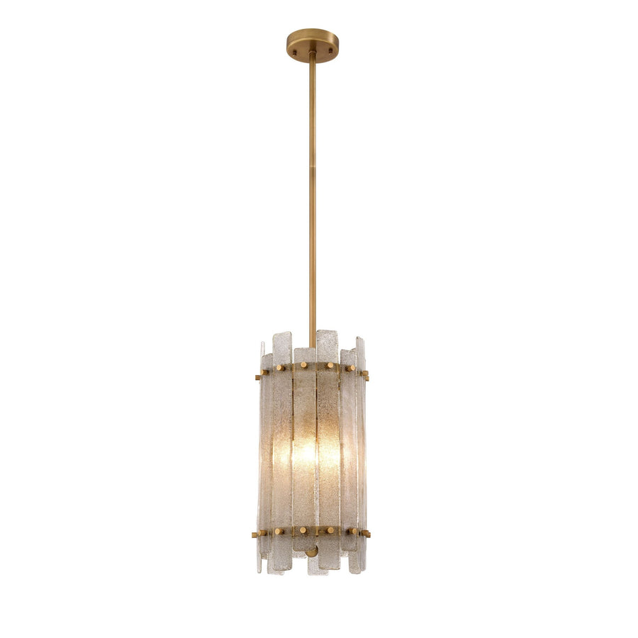 Slender Glass Rod Cylinder Antique Brass Pendant
