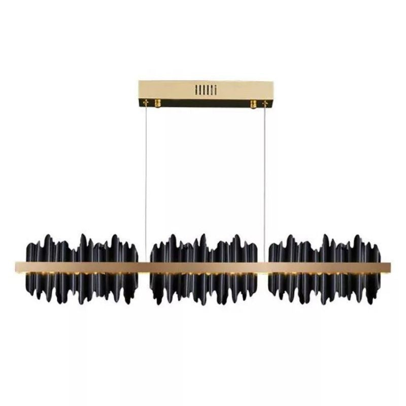Slender Linear Steel and Copper Chandelier