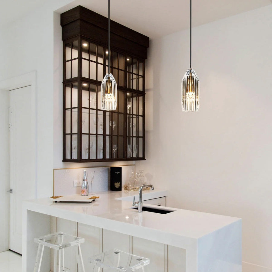 Slender Polished Brass and Lead Crystal Pendant
