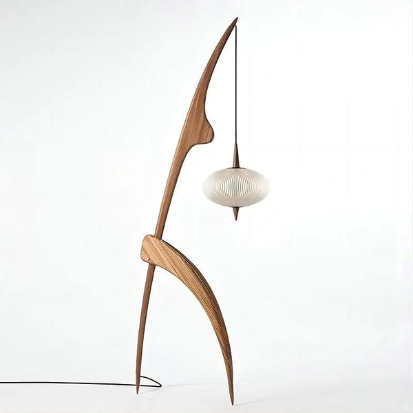 Slender Reclaimed Bamboo Floor Lamp with Fabric Shade