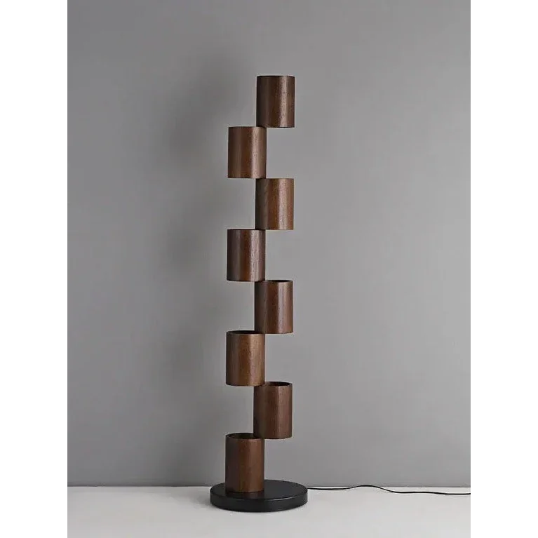Slender Sculptural Solid Wood Column Floor Lamp