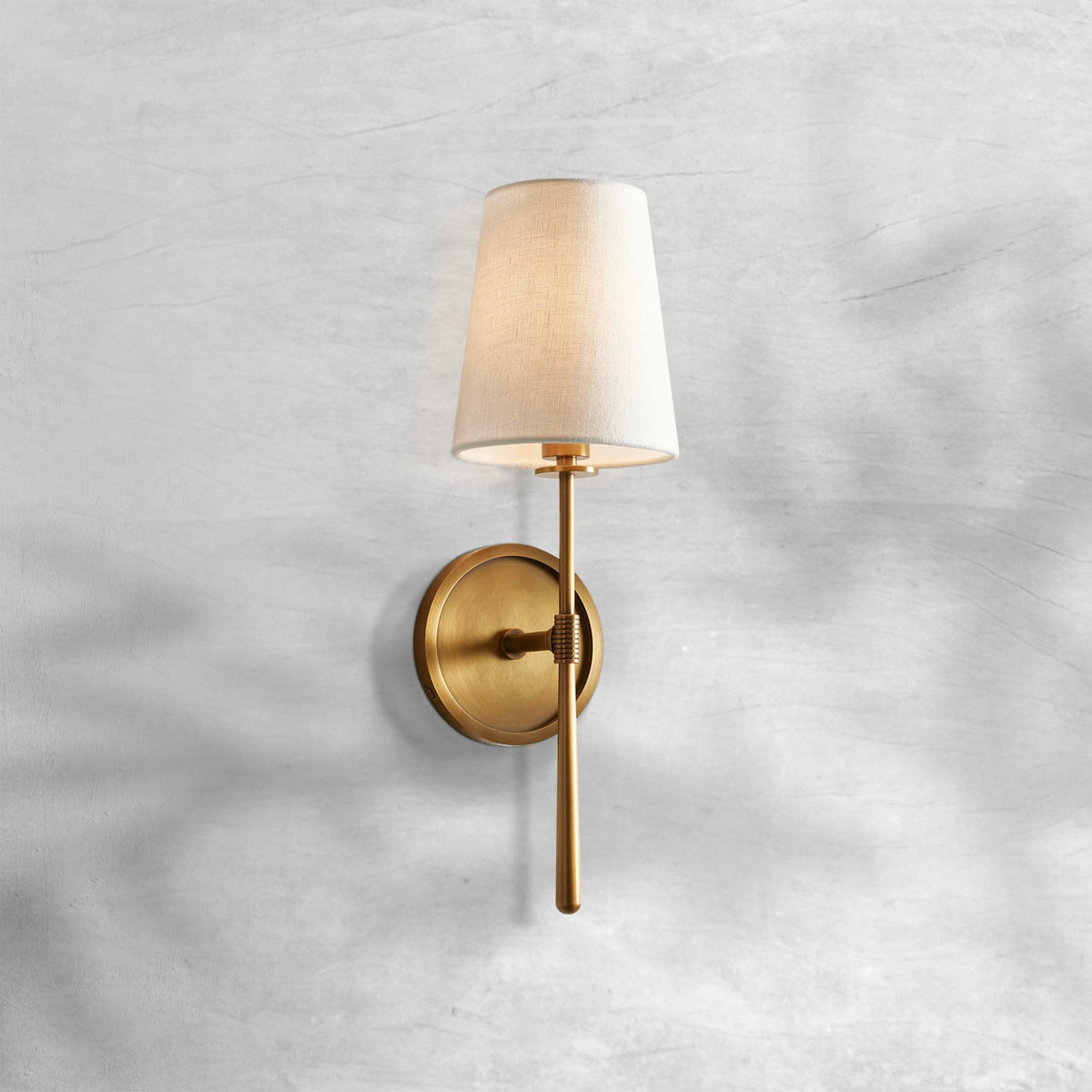Slender Torch Steel Wall Sconce with Linen Shade