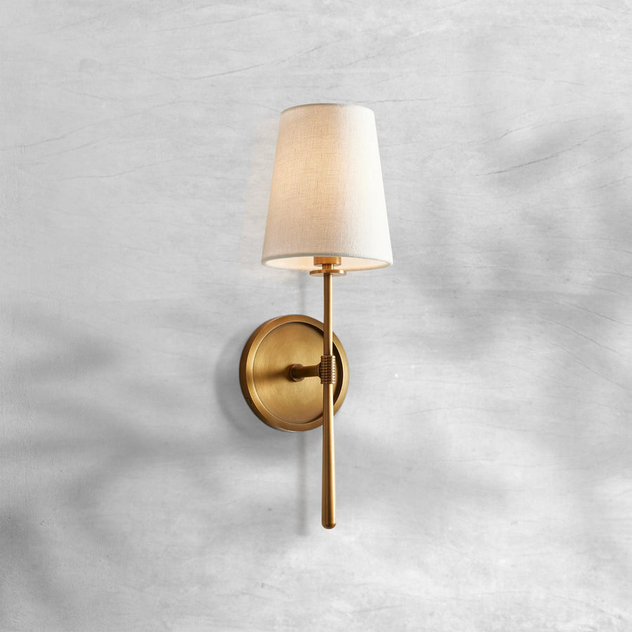 Slender Torch Steel Wall Sconce with Linen Shade