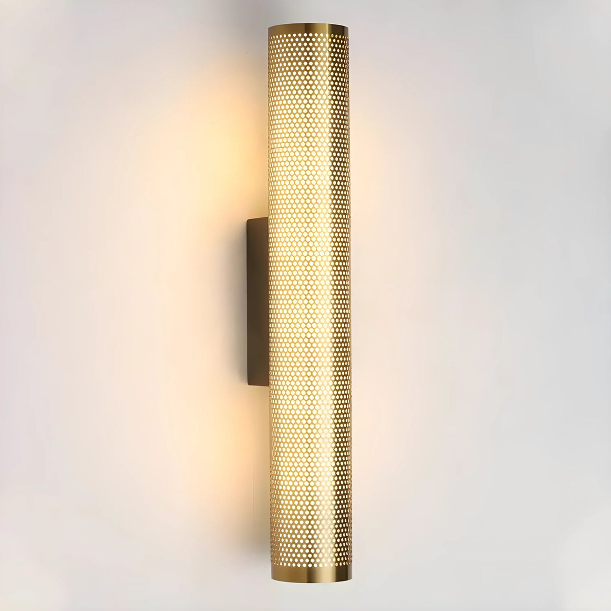 Slender Unlacquered Brass Column Wall Sconce