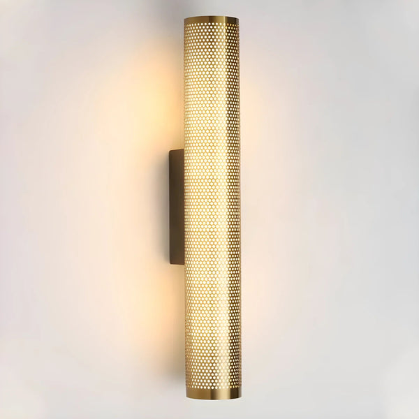 Slender Unlacquered Brass Column Wall Sconce