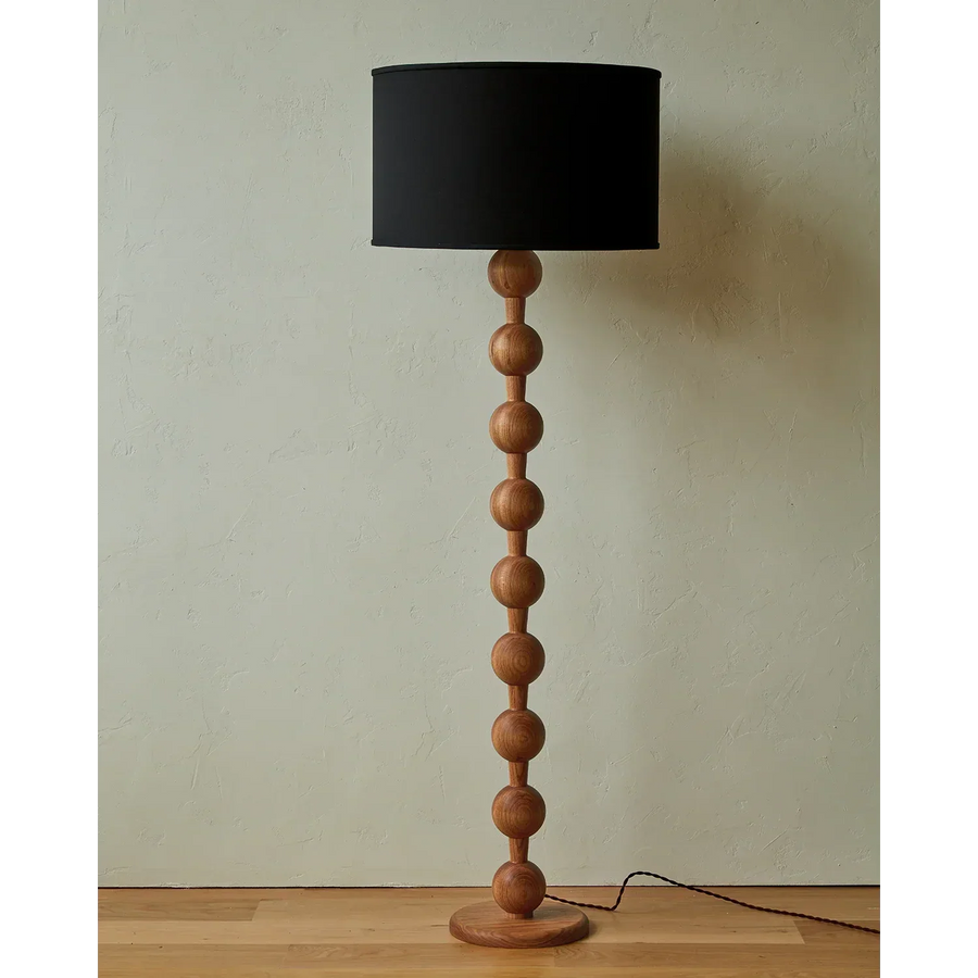 Slender Walnut Tone Floor Lamp with Fabric Shade