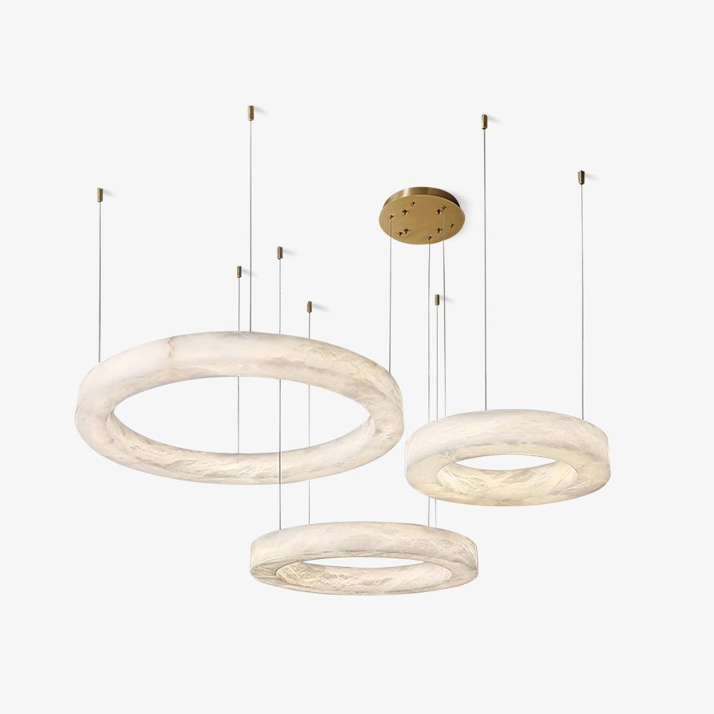 Slim Alabaster and Brass Ring Chandelier