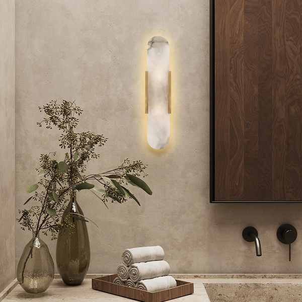 Slim Alabaster Column Metal Frame Linear Wall Sconce