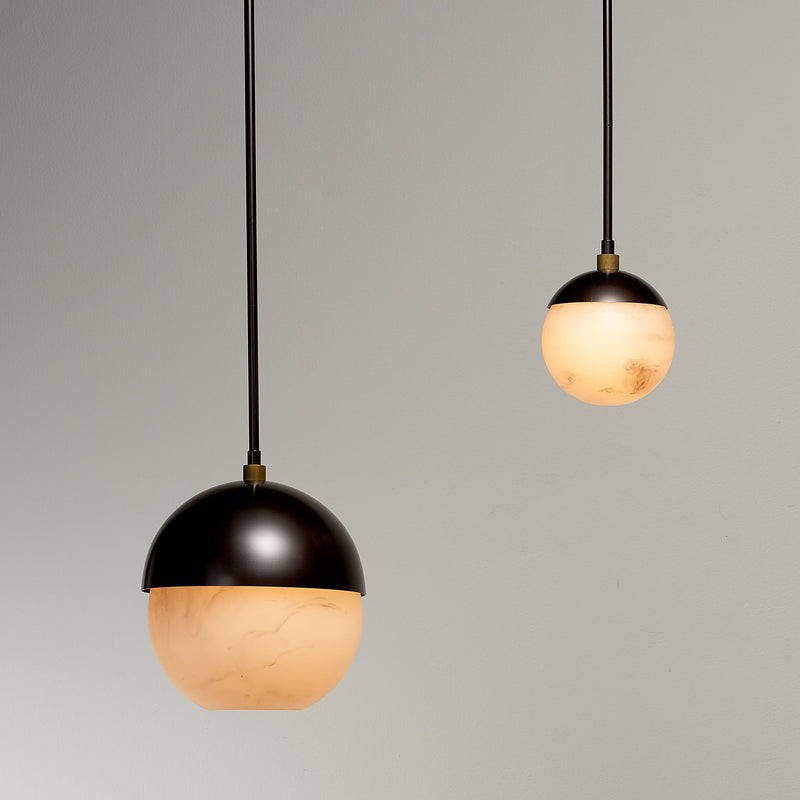 Slim Alabaster Column Pendant with Black Metal Frame