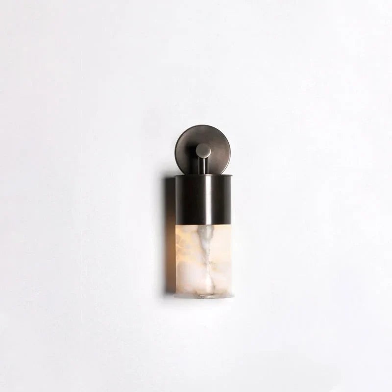 Slim Alabaster Cylinder and Brass Wall Sconce