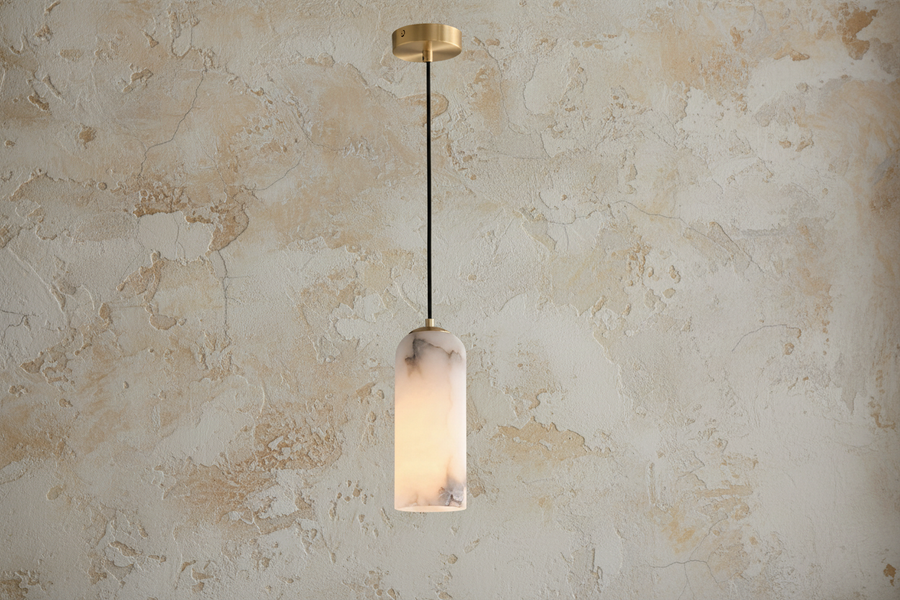 Slim Alabaster Cylinder Pendant with Brass Cap