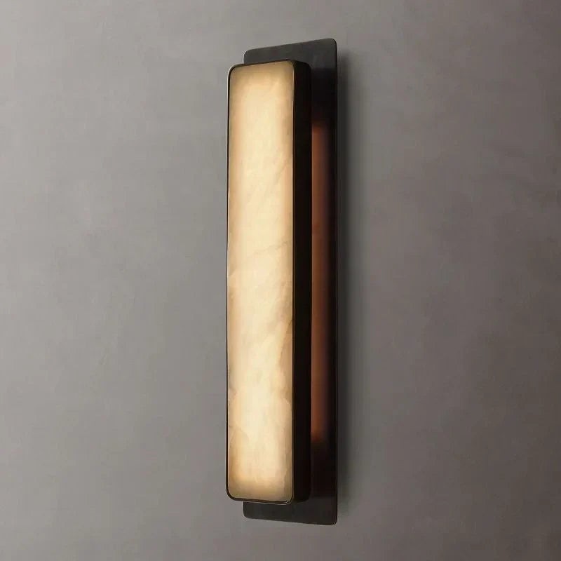 Slim Alabaster Panel and Black Steel Wall Sconce