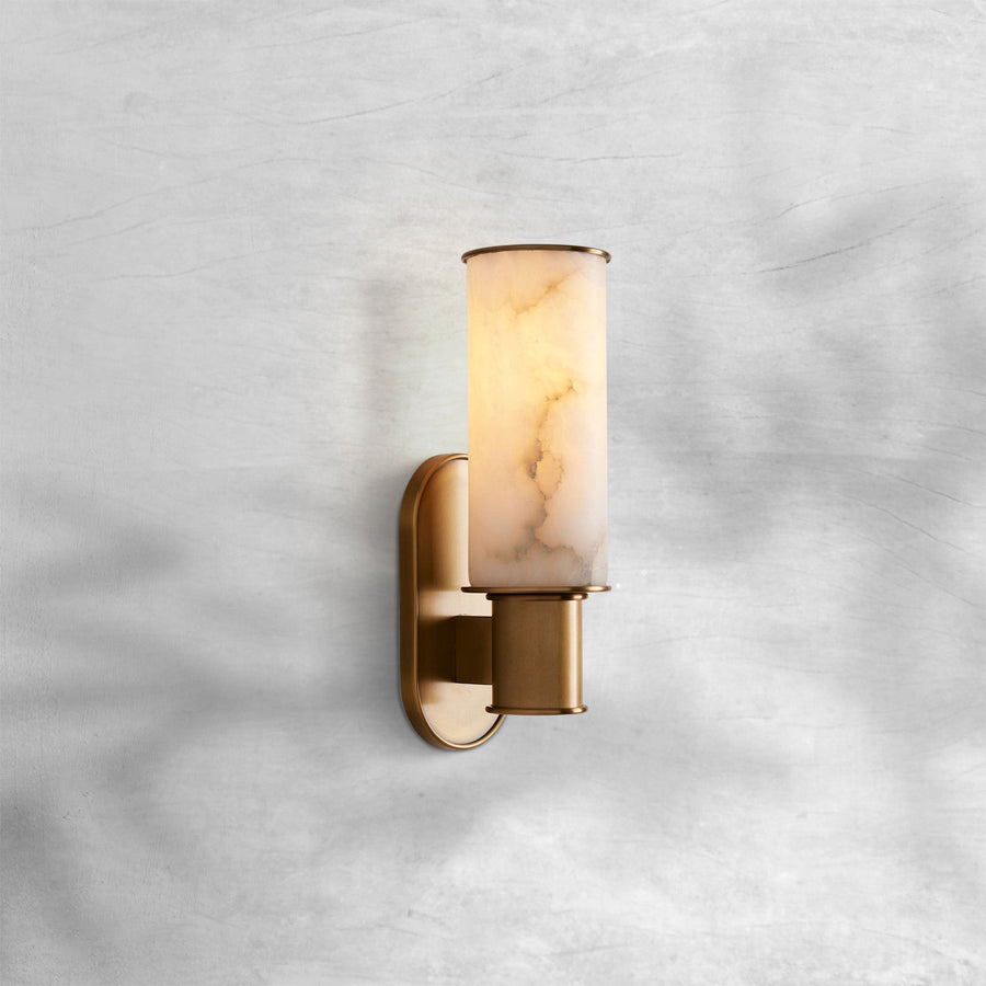Slim Alabaster Slab and Brass Wall Sconce