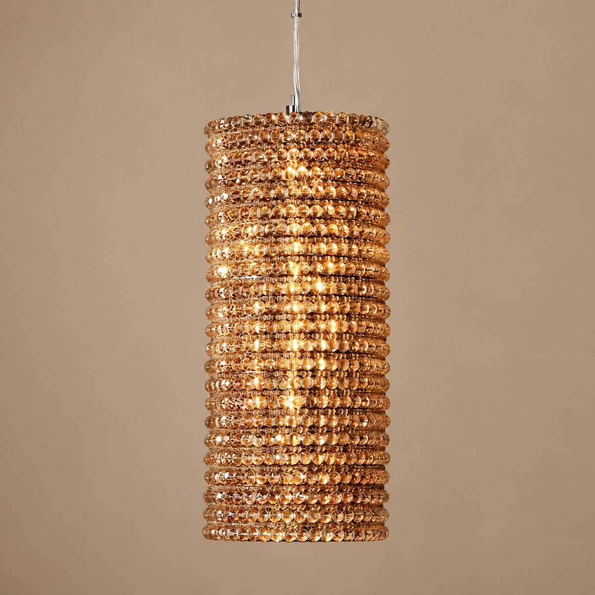 Slim Amber Crystal and Copper Column Pendant