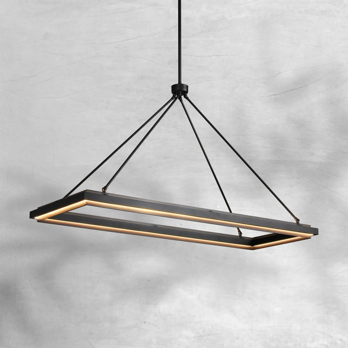 Slim Black Iron Rectangular Linear Chandelier