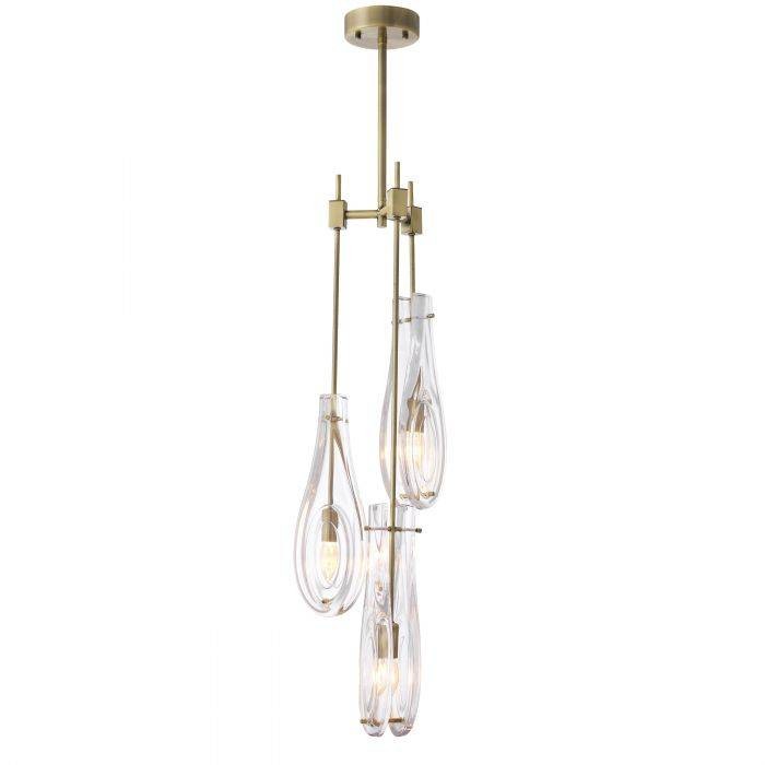 Slim Brass and Bronze Glass Shade Chandelier