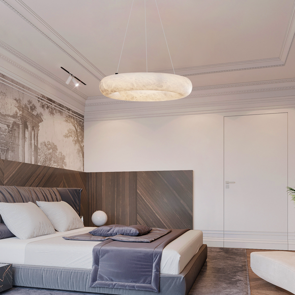 Slim Brass and Crystal Ring Chandelier