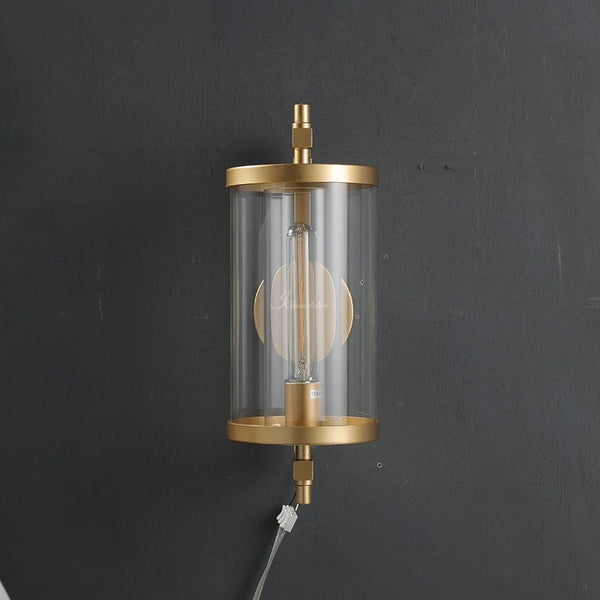 Slim Brass and Glass Column Wall Sconce