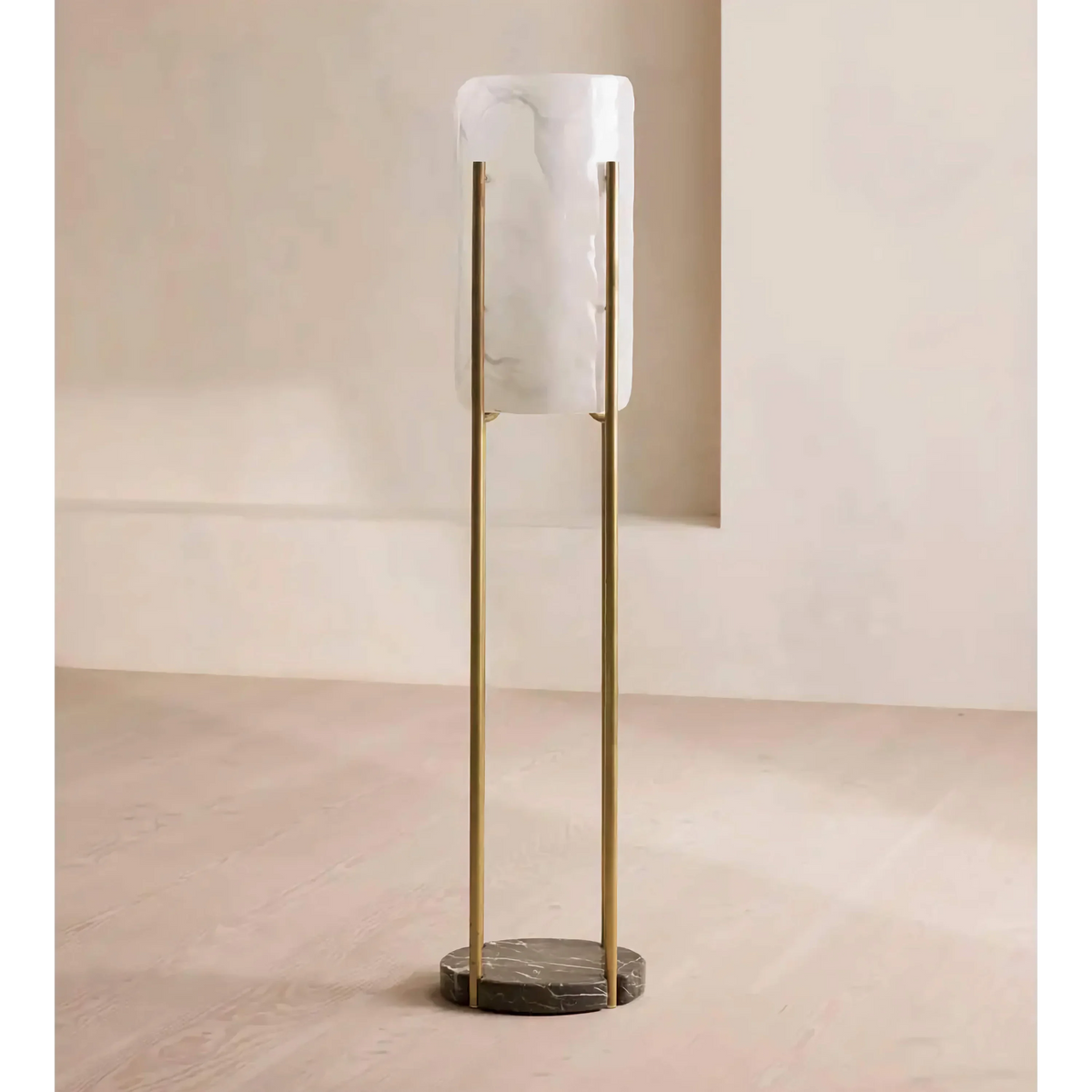 Slim Brass Floor Lamp with Marble Shade
