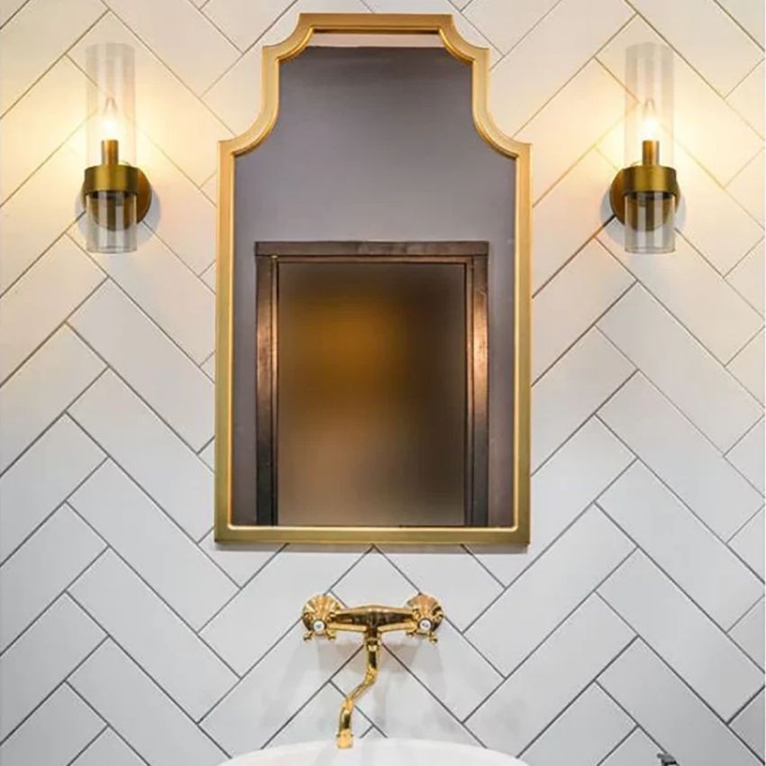 Slim Brass Frame Clear Glass Wall Sconce