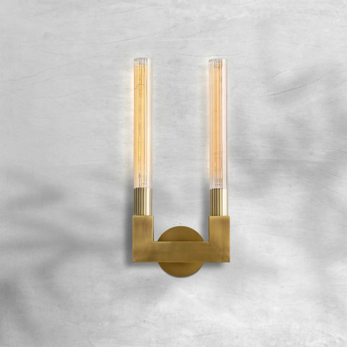Slim Brass Frame Double Glass Shade Wall Sconce
