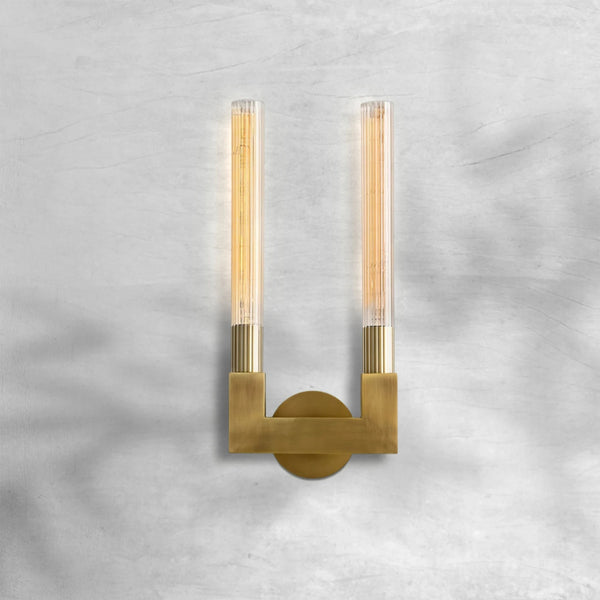 Slim Brass Frame Double Glass Shade Wall Sconce