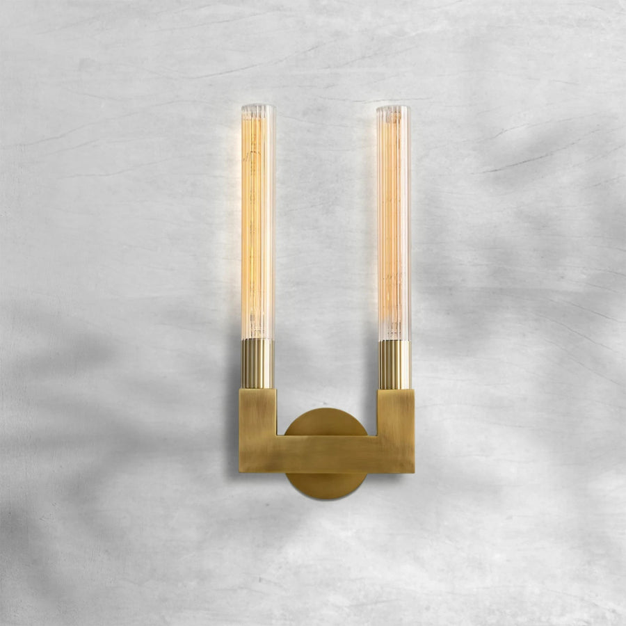 Slim Brass Frame Double Glass Shade Wall Sconce