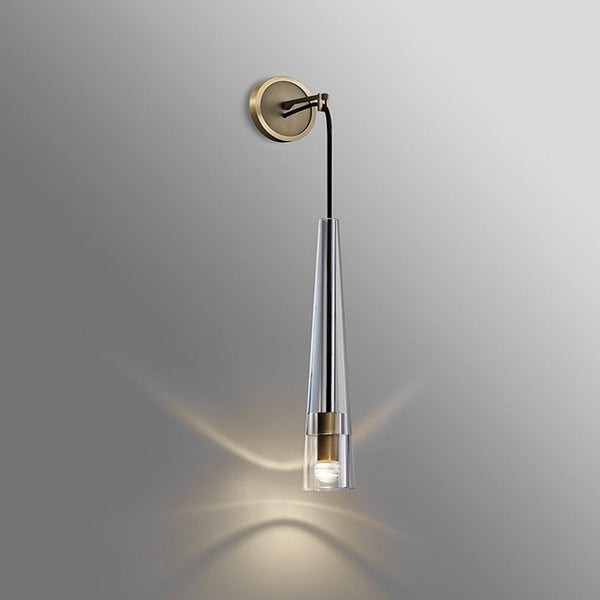 Slim Brass Wall Sconce with Crystal Shade