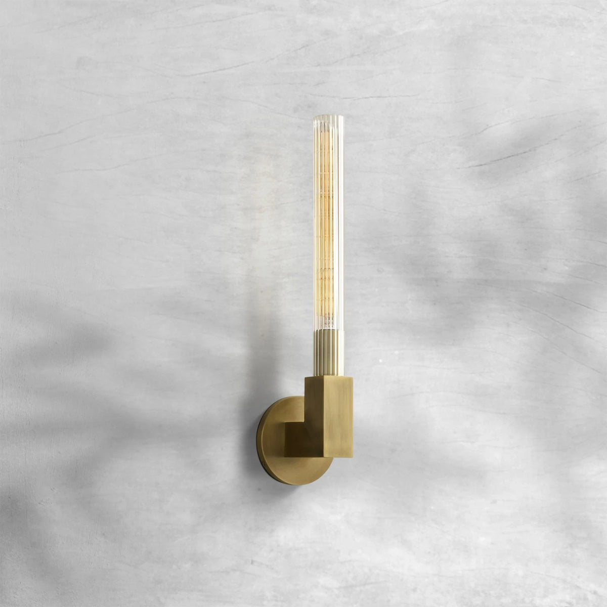 Slim Brass Wall Sconce with Prismatic Glass Hurricane