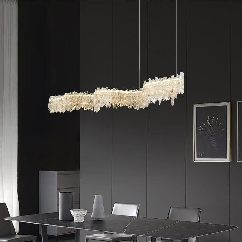 Slim Brushed Gold Bar Raw Crystal Linear Chandelier