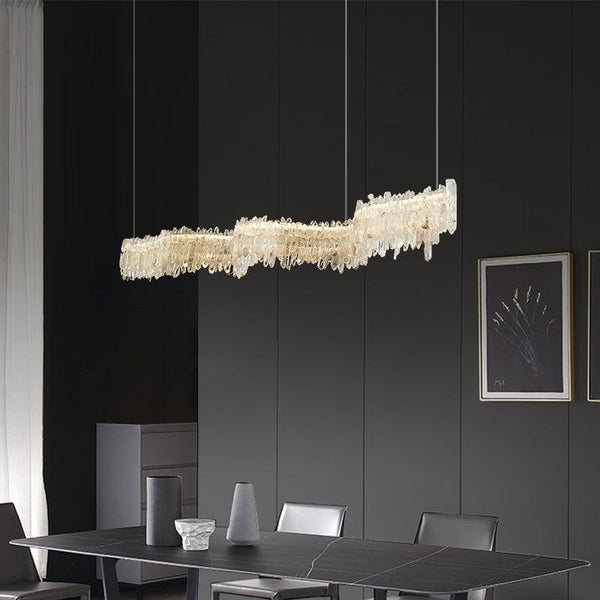 Slim Brushed Gold Bar Raw Crystal Linear Chandelier