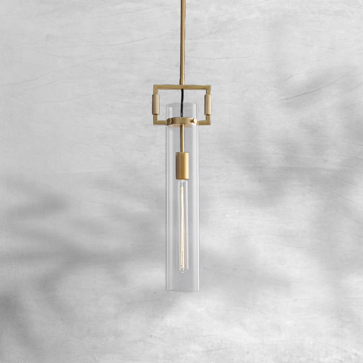 Slim Clear Glass Cylinder Brass Yoke Pendant