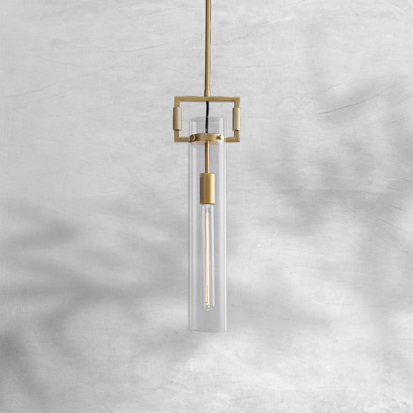 Slim Clear Glass Cylinder Brass Yoke Pendant
