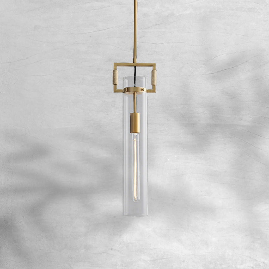 Slim Clear Glass Cylinder Brass Yoke Pendant