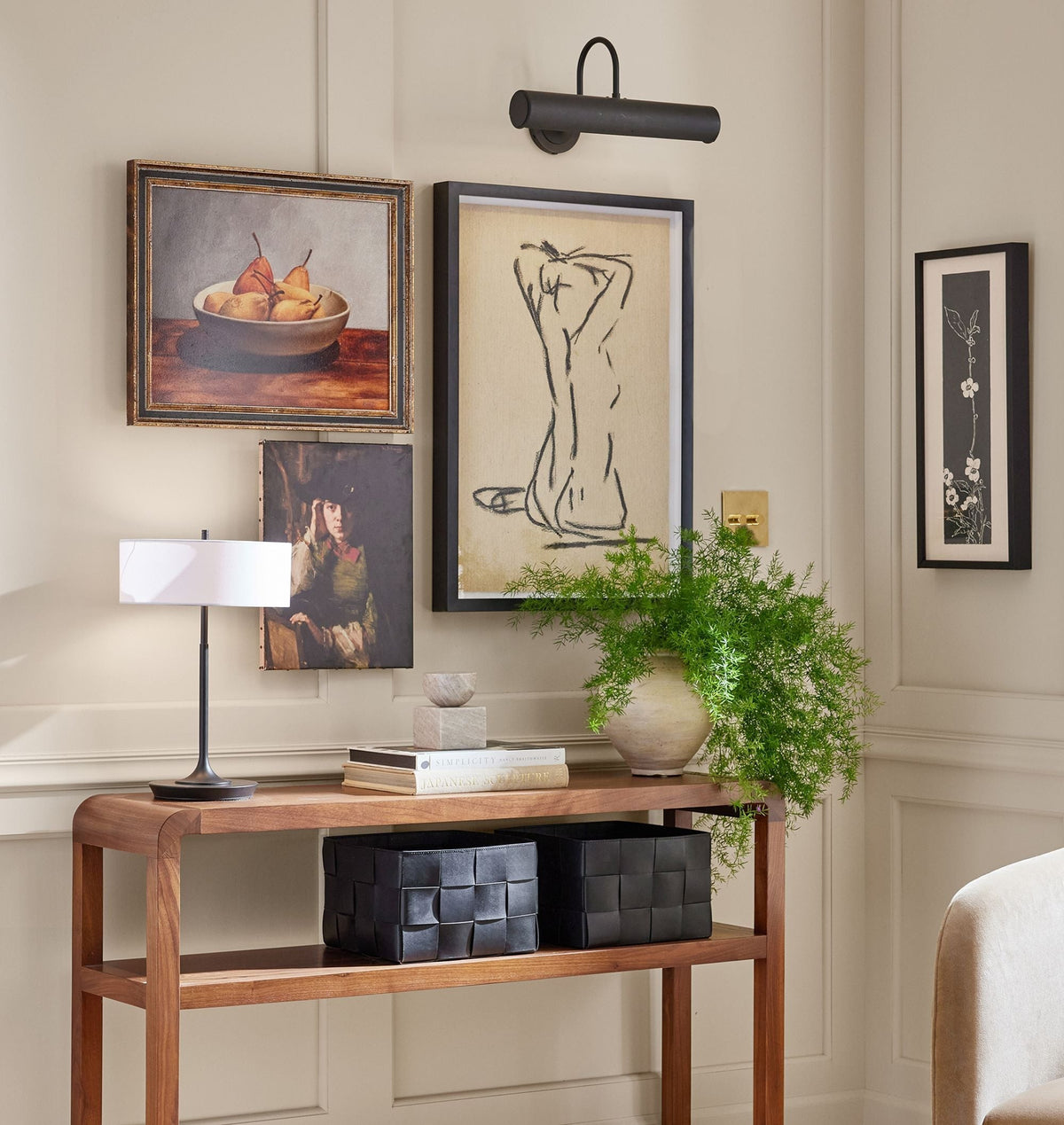 Slim Curved Arm Antique Brass Picture Light