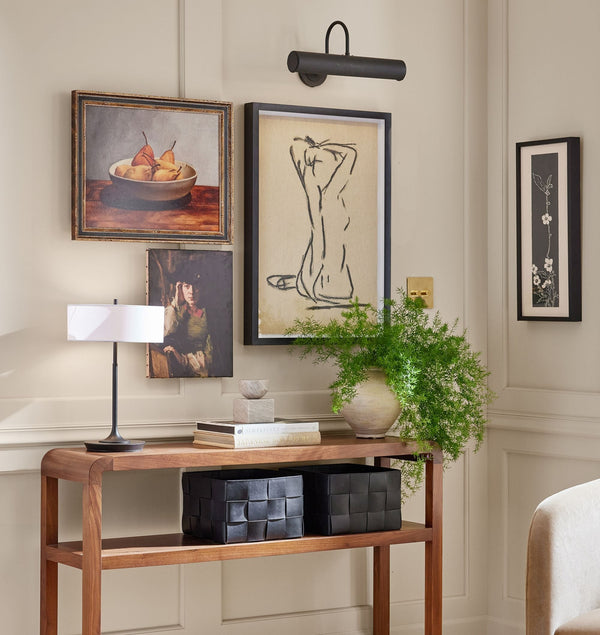 Slim Curved Arm Antique Brass Picture Light