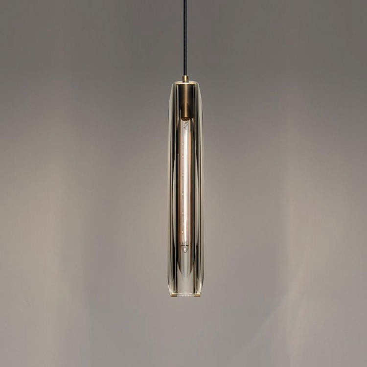 Slim Faceted Crystal Column Brass Pendant