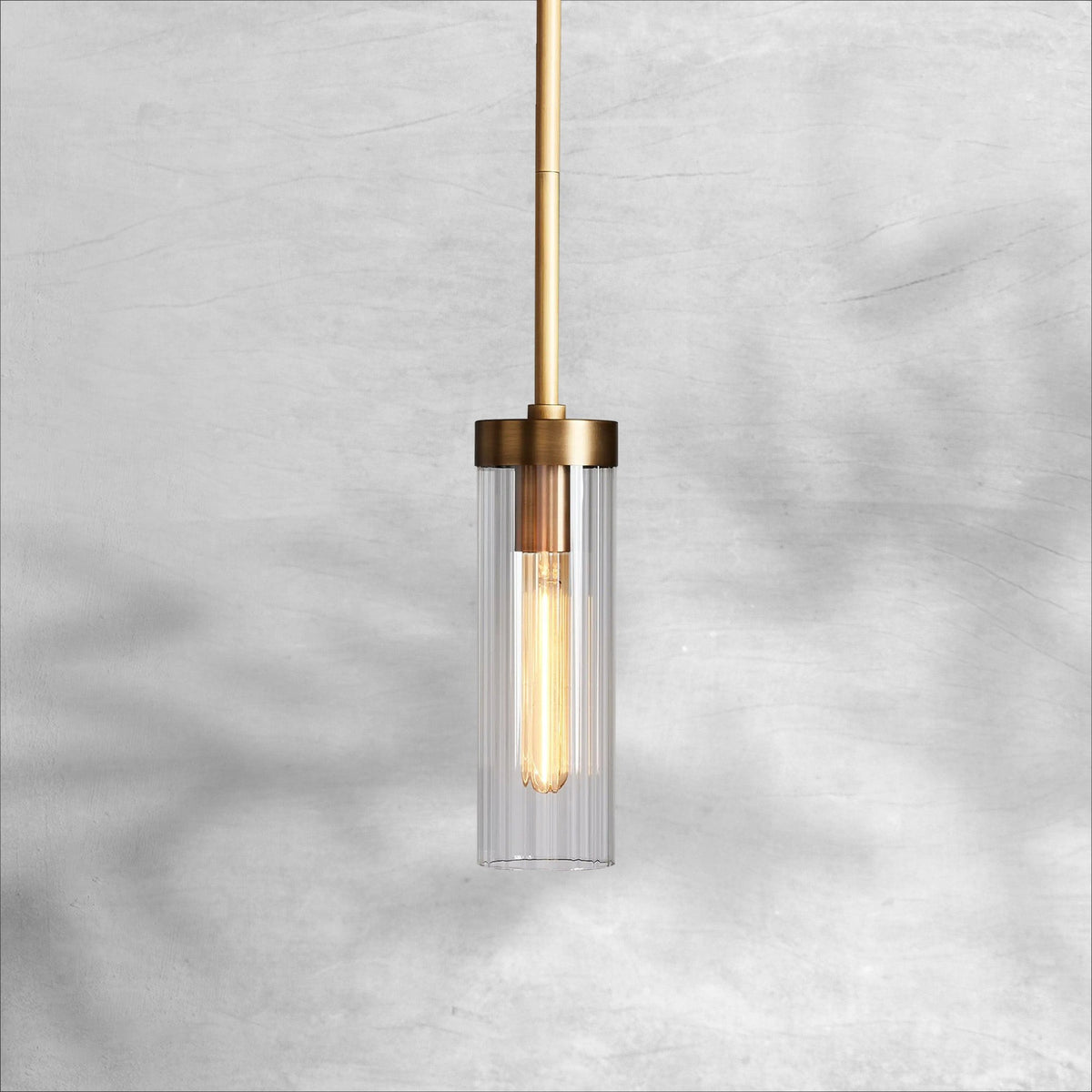 Slim Fluted Glass Cylinder Steel Pendant