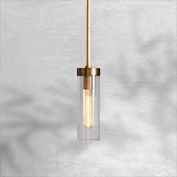Slim Fluted Glass Cylinder Steel Pendant