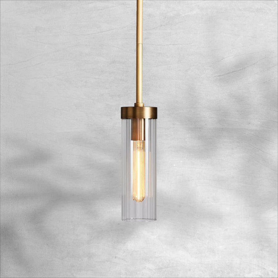 Slim Fluted Glass Cylinder Steel Pendant