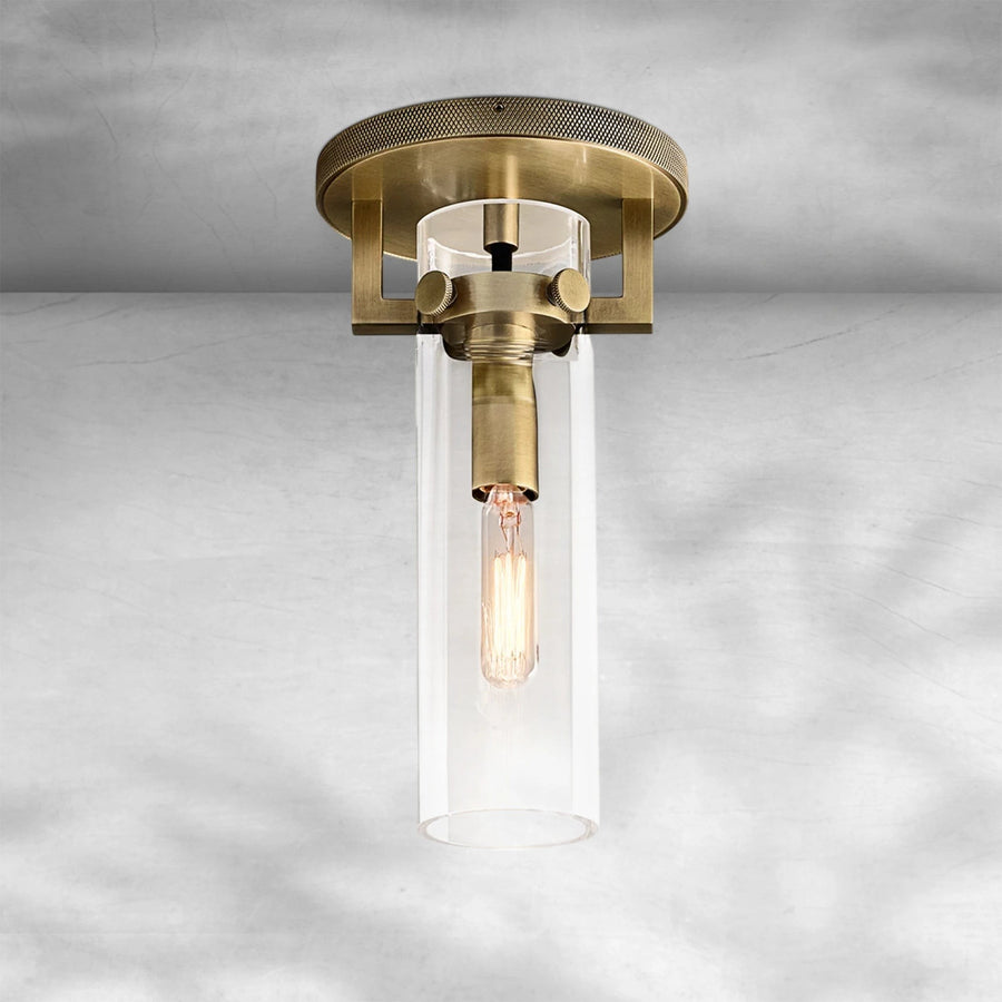Slim Handblown Glass Cylinder Brass Flush Mount