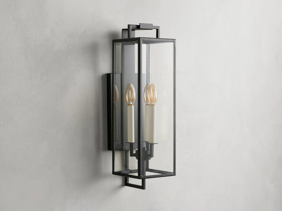 Slim Iron and Clear Glass Lantern Wall Sconce