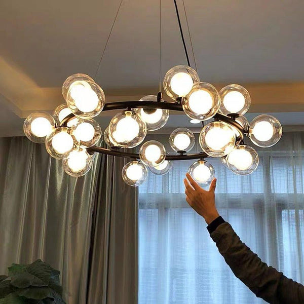 Slim Iron Ring Glass Globe Chandelier