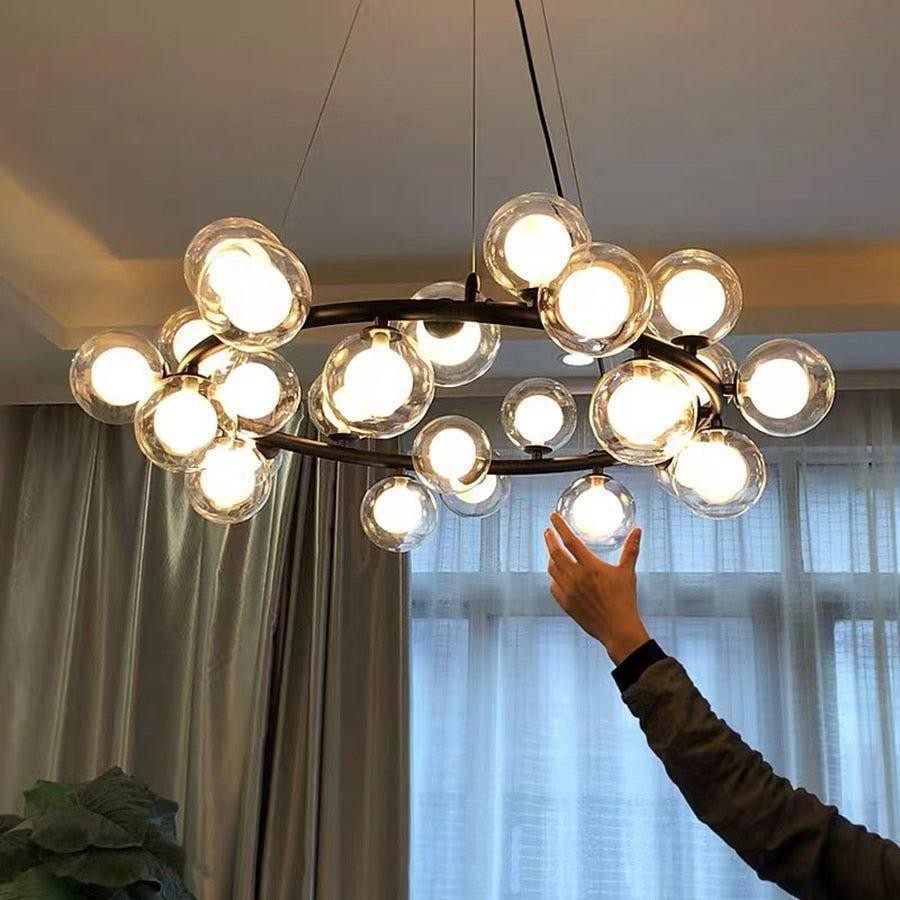Slim Iron Ring Glass Globe Chandelier
