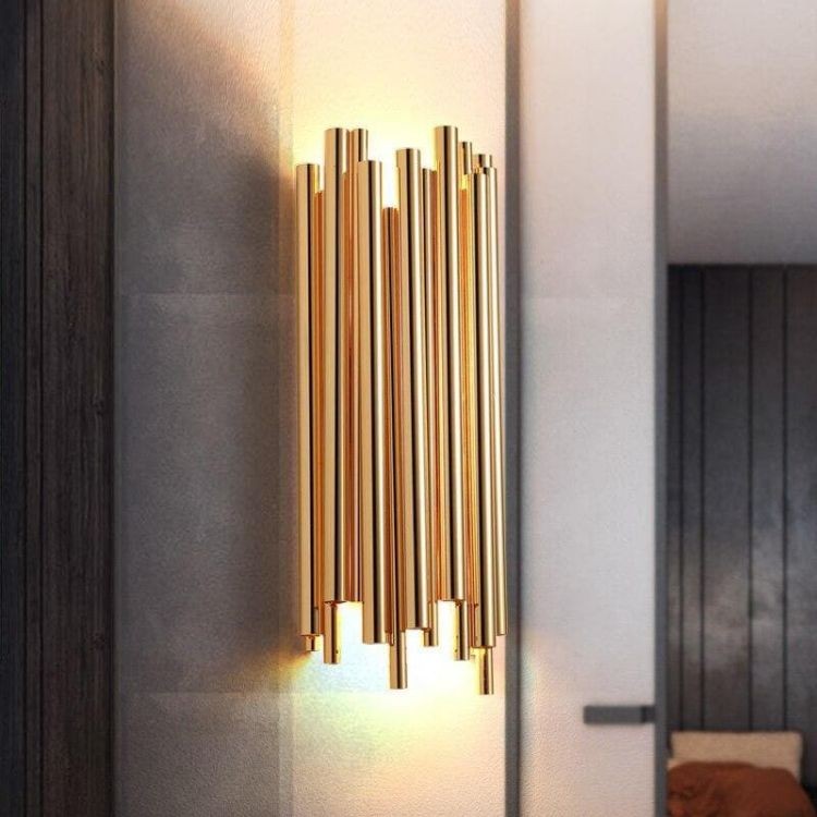 Slim Lacquered Brass Stainless Steel Wall Sconce