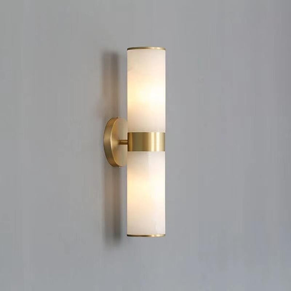 Slim Linear Alabaster and Cast Brass Wall Sconce