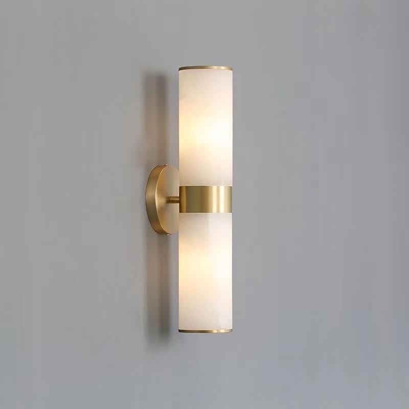 Slim Linear Alabaster and Cast Brass Wall Sconce